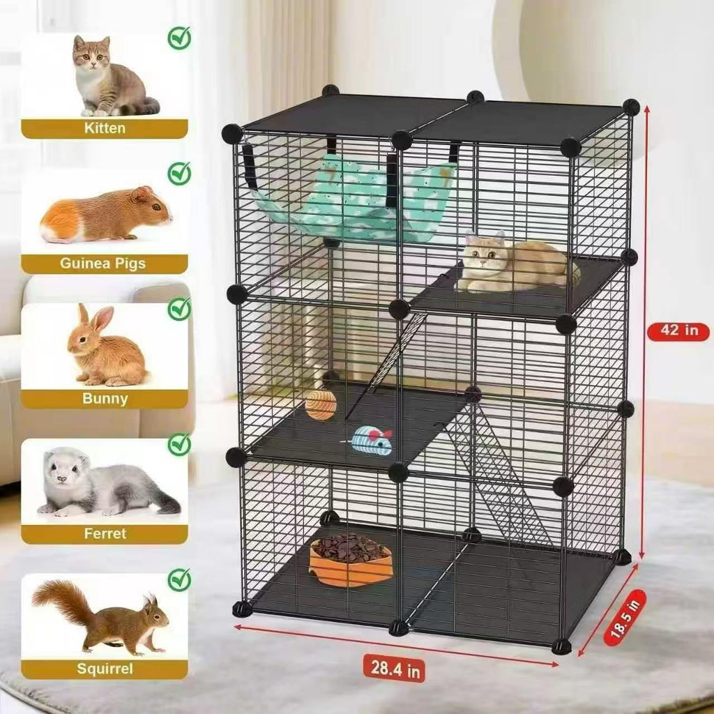 3-Tier Metal Wire Cat Cage with Hammock & Ramp L82043