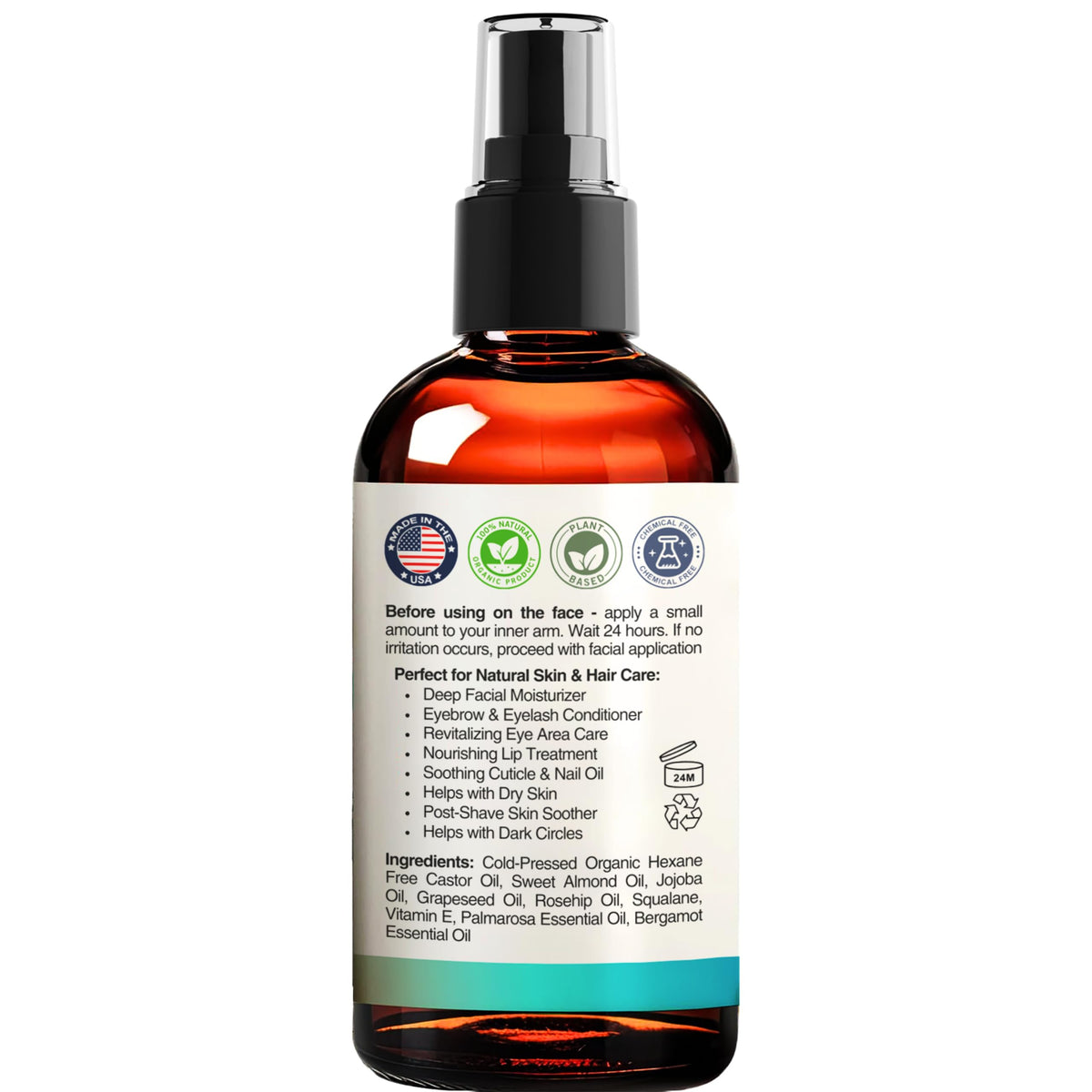 Organic Castor Oil with Jojoba Rosehip Grapeseed Squalane Vitamin E 1oz Y89678