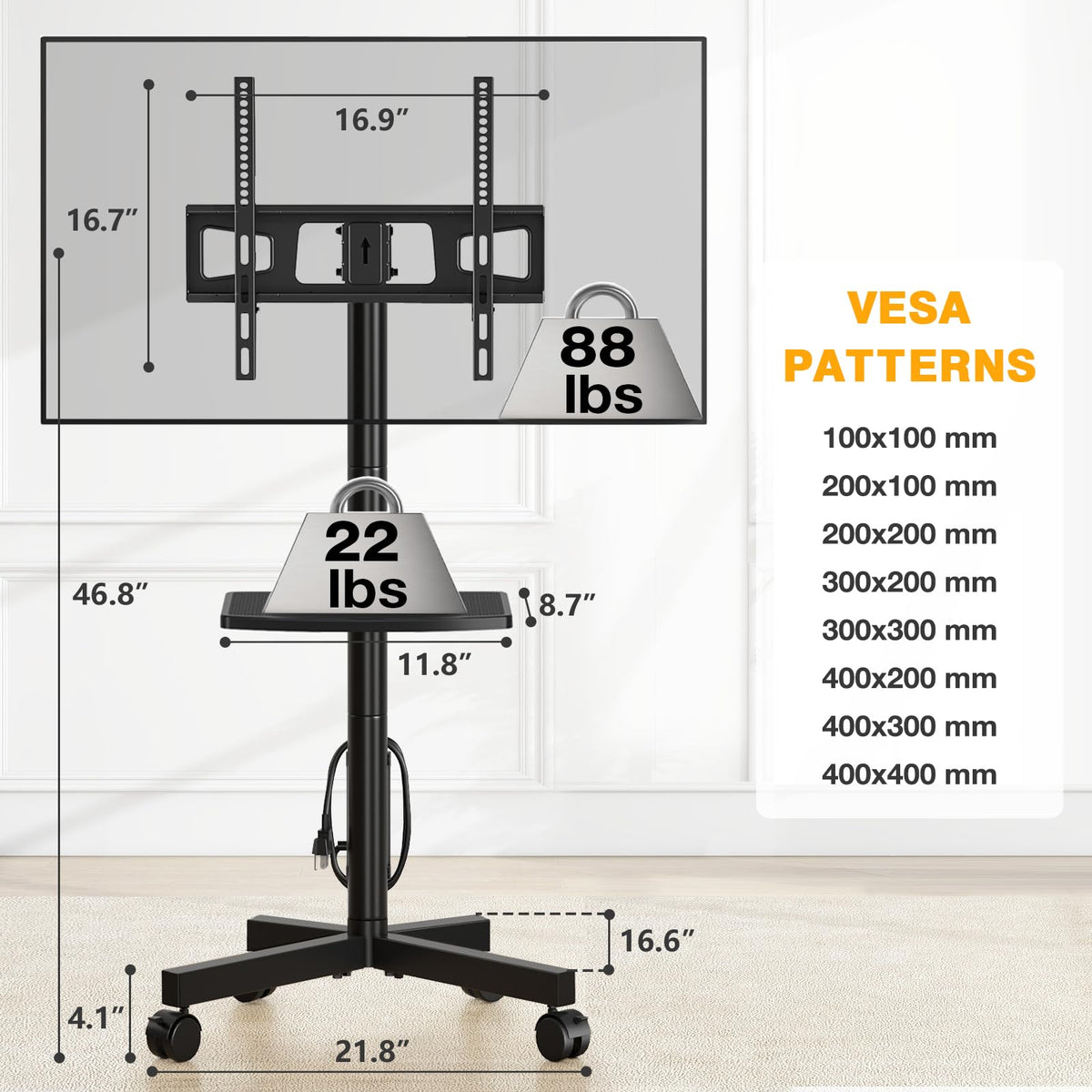 Mobile TV Stand with Power Outlet for 23-65 Inch TVs B701606