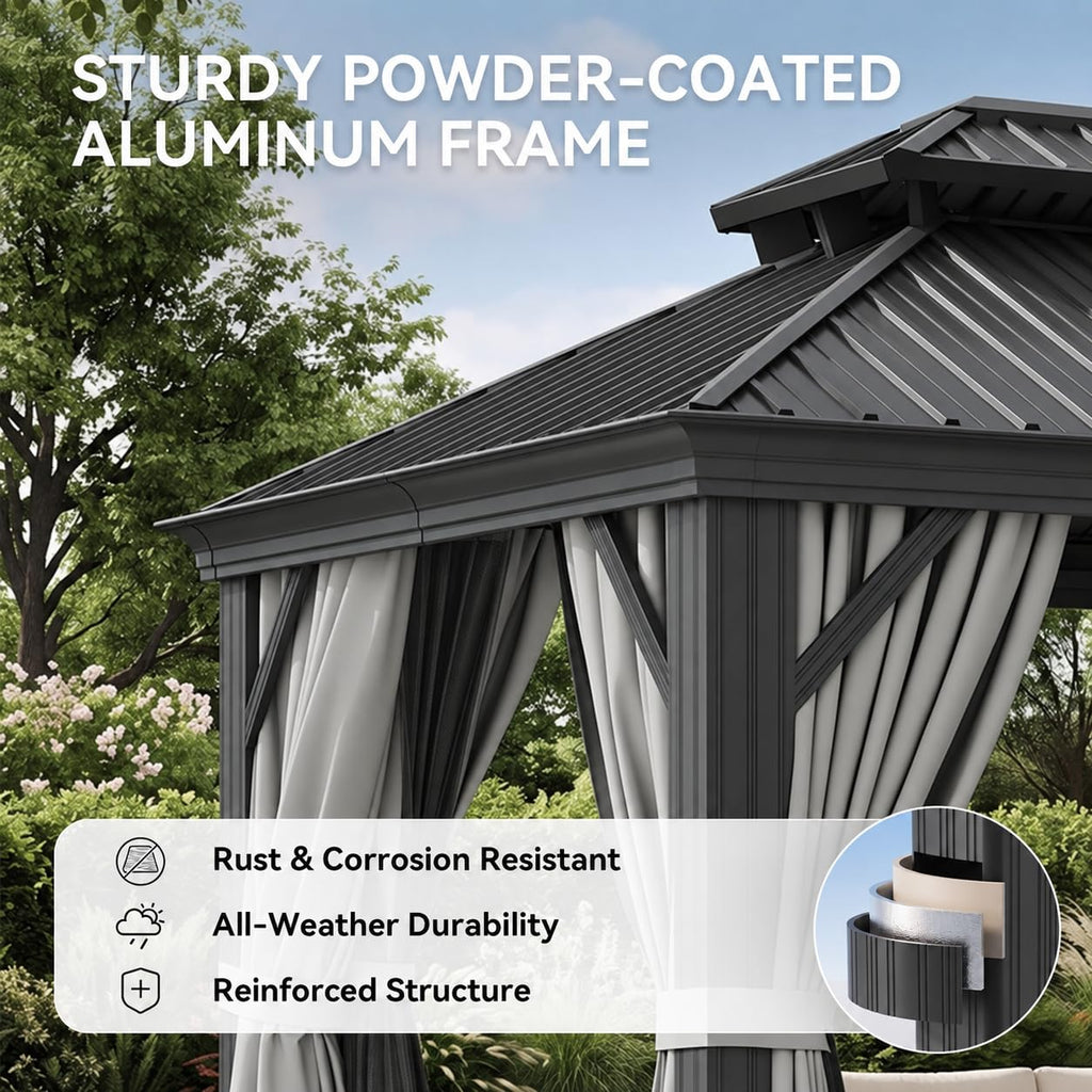 10x14 FT Hardtop Gazebo with Galvanized Steel Double Roof and Aluminum Frame B879
