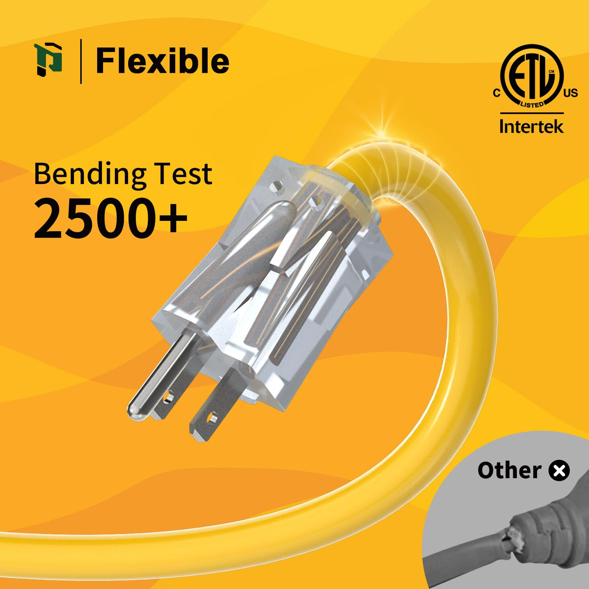 12 Gauge 100 Ft Heavy Duty Outdoor Extension Cord Waterproof Lighted End SJTW 3 Prong Grounded Plug 15A 1875W Yellow V925597