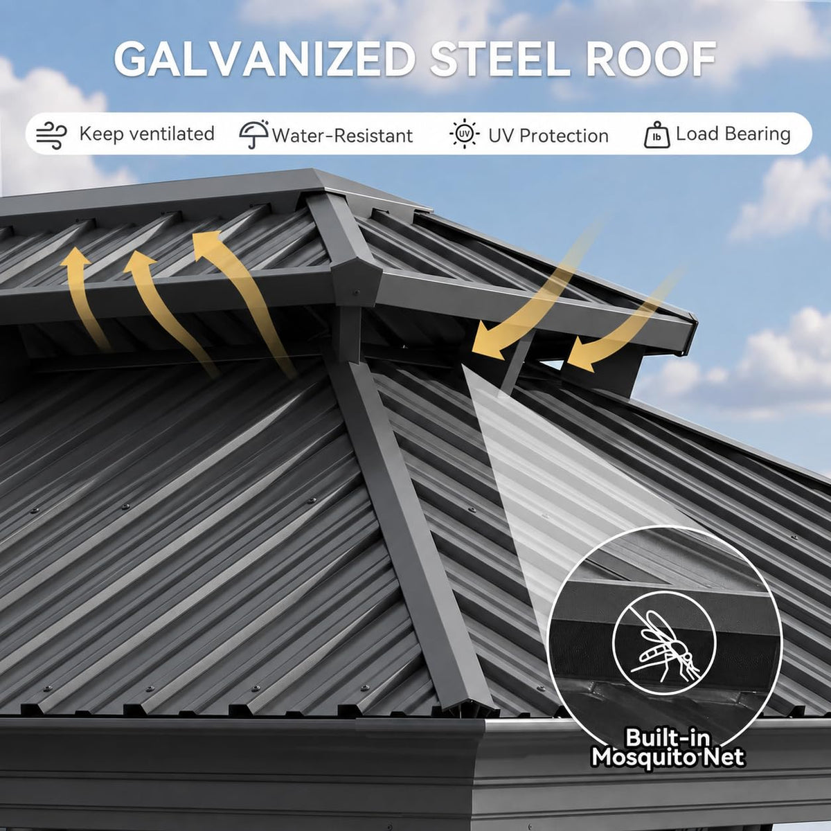 10x14 FT Hardtop Gazebo with Galvanized Steel Double Roof and Aluminum Frame B879