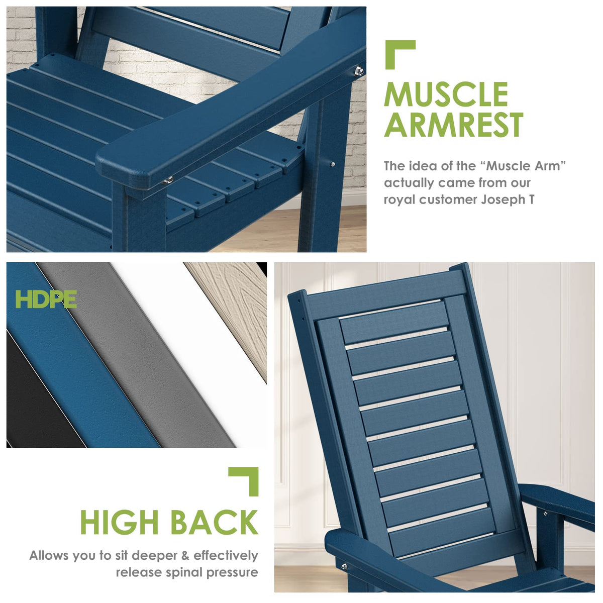 Oversized Outdoor Rocking Chairs Set of 2 Blue W800