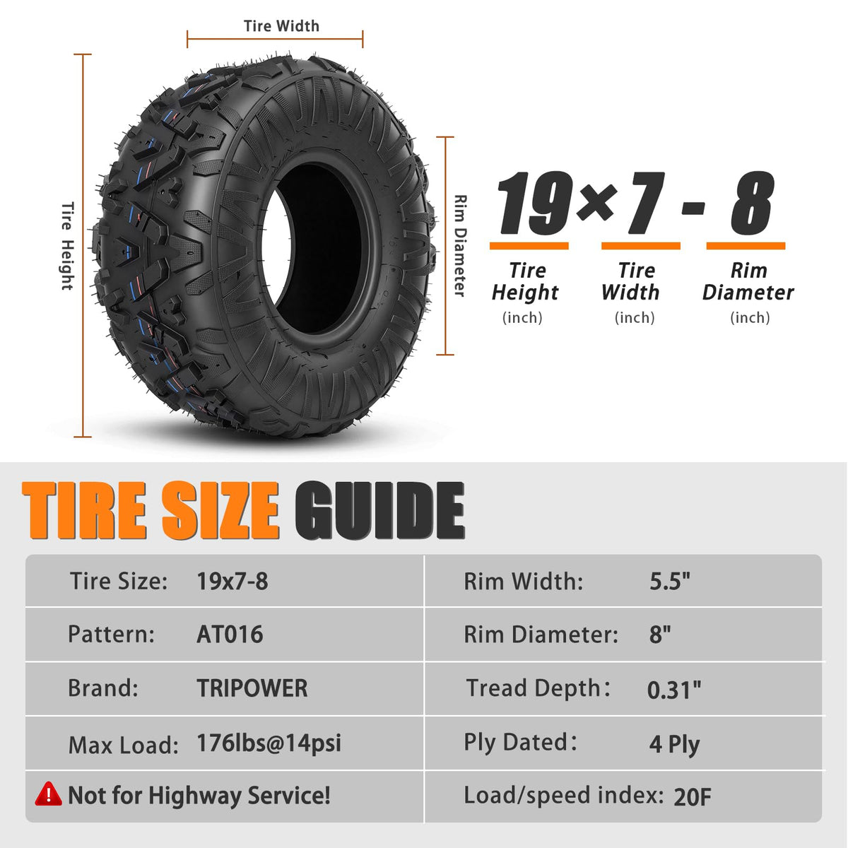 19x7-8 All-Terrain ATV/UTV Tires Set of 2 R904925