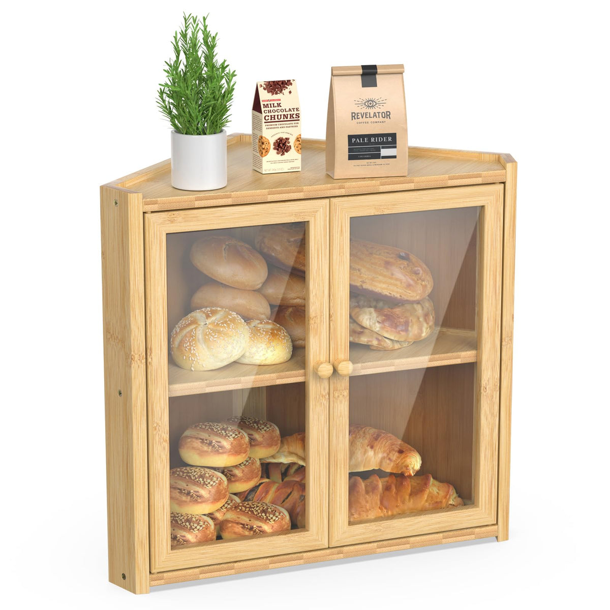 Double Layer Bamboo Bread Box with 2 Doors C38392