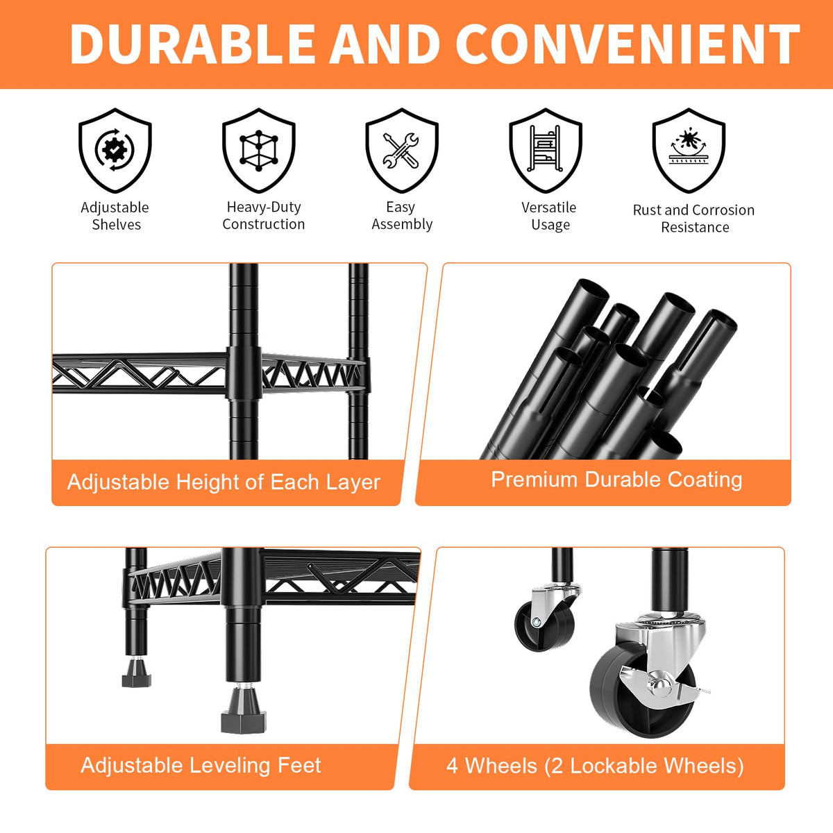 5-Tier Heavy Duty Metal Shelving Unit on Lockable Wheels K3329