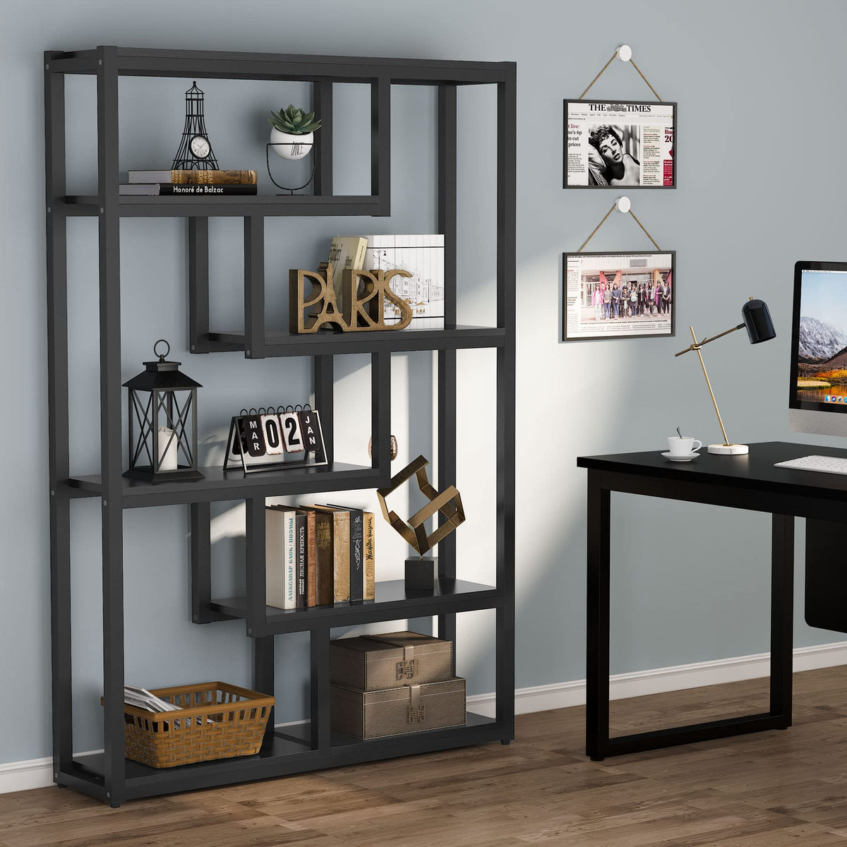 6-Shelf 69 Inch Tall Black Bookshelf U50563