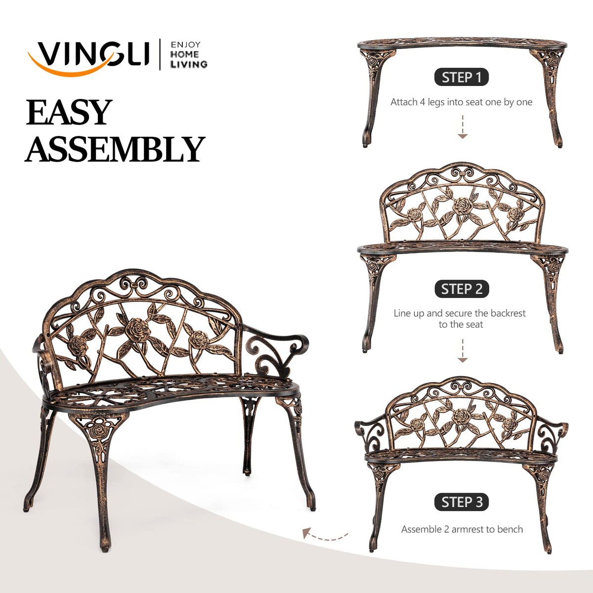 2 Seater Cast Iron Cast Aluminium Garden Bench W421