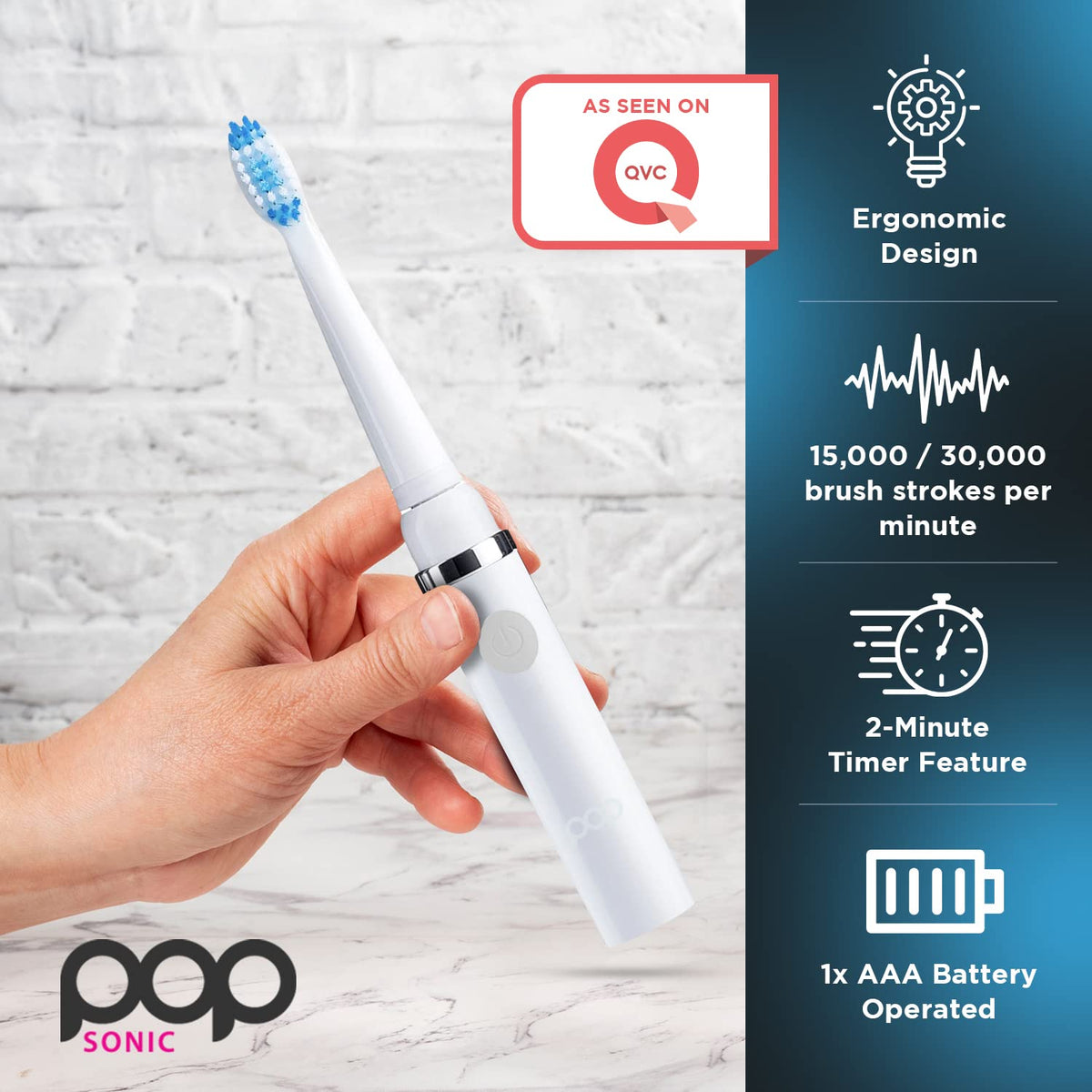 White Electric Toothbrush with 2 Replacement Heads V9247