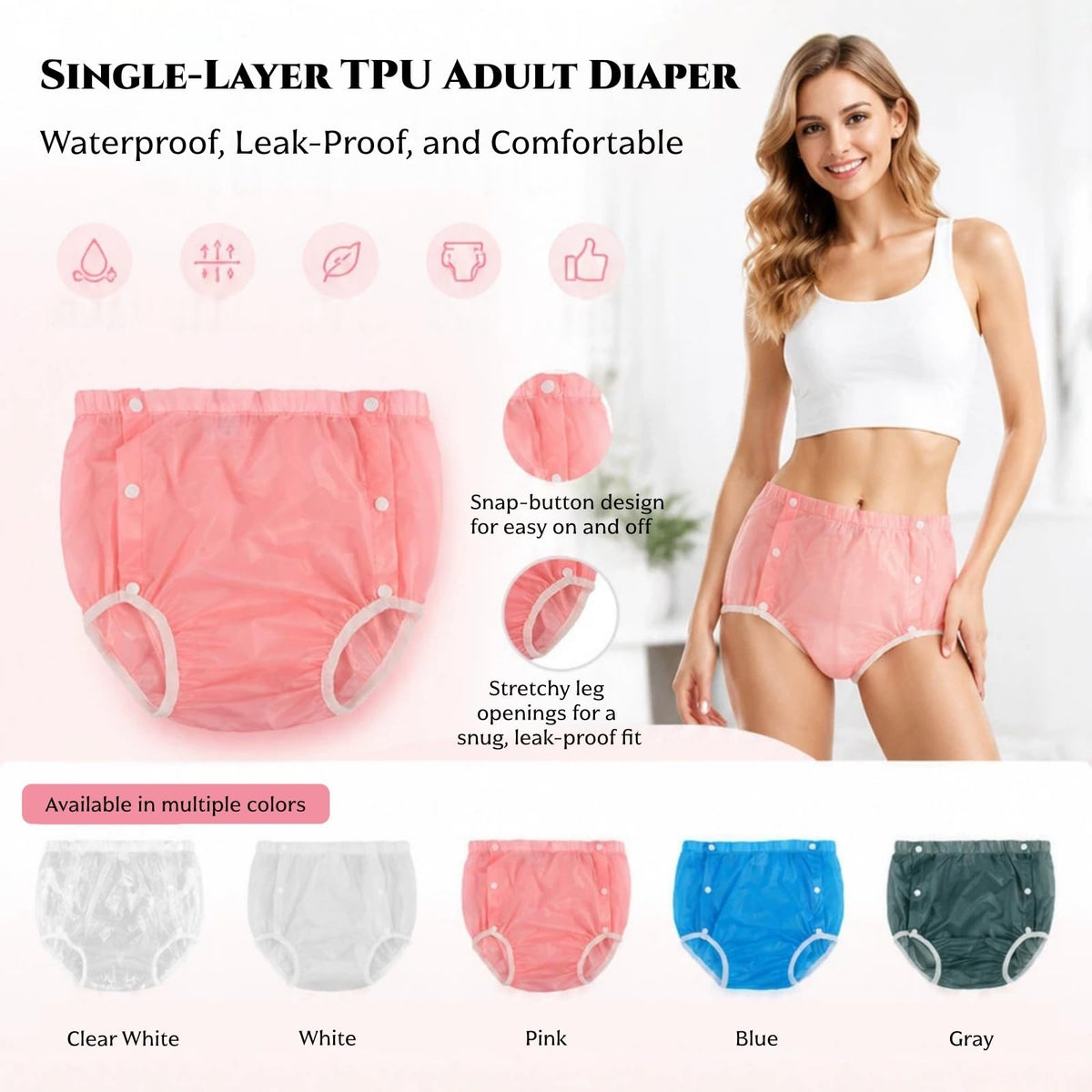 TPU Snap-on Washable Reusable Incontinence Pants L1184