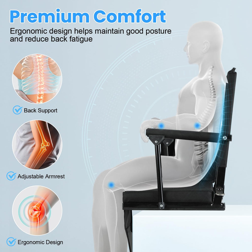 2 Pcs Folding Stadium Seat with Back Support and Cup Holder Black K6719
