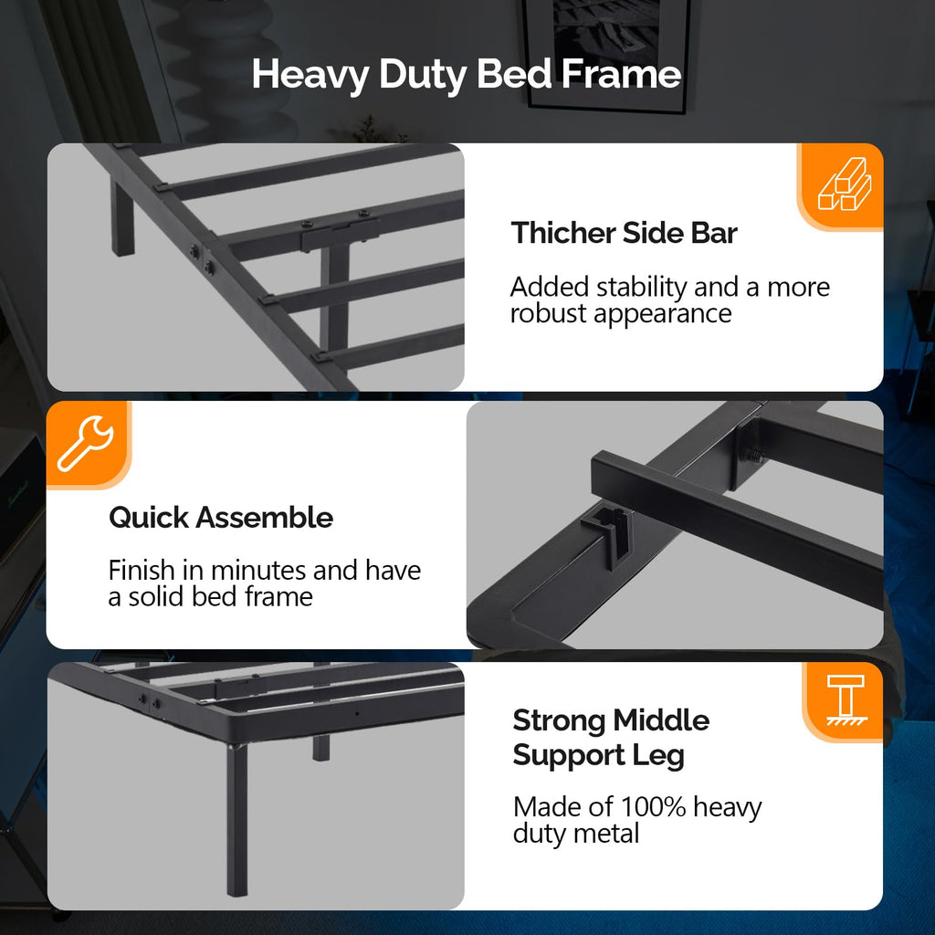 14 Inch Full Floating Bed Frame with USB Charging Station and LED Lights D234