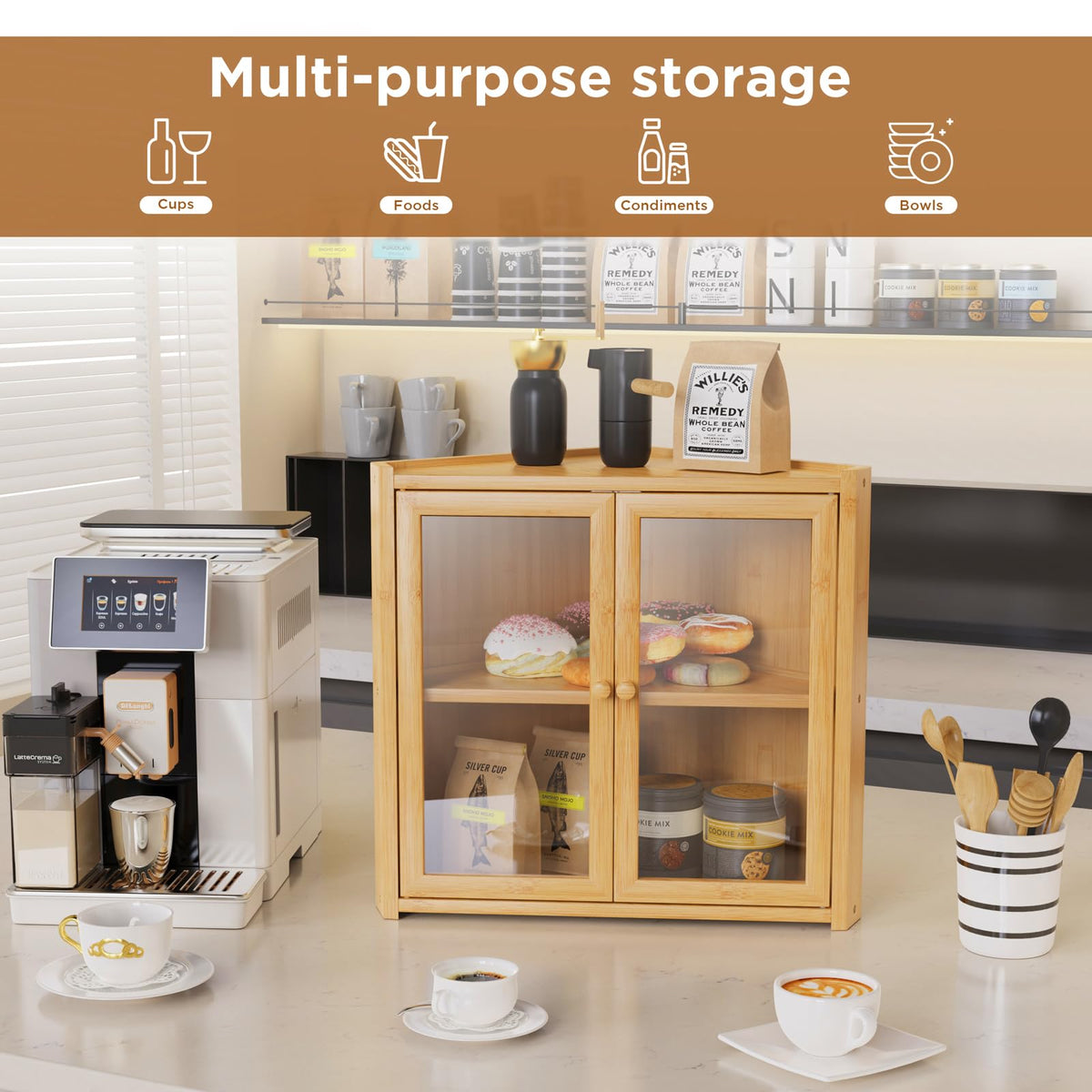 Double Layer Bamboo Bread Box with 2 Doors C38392
