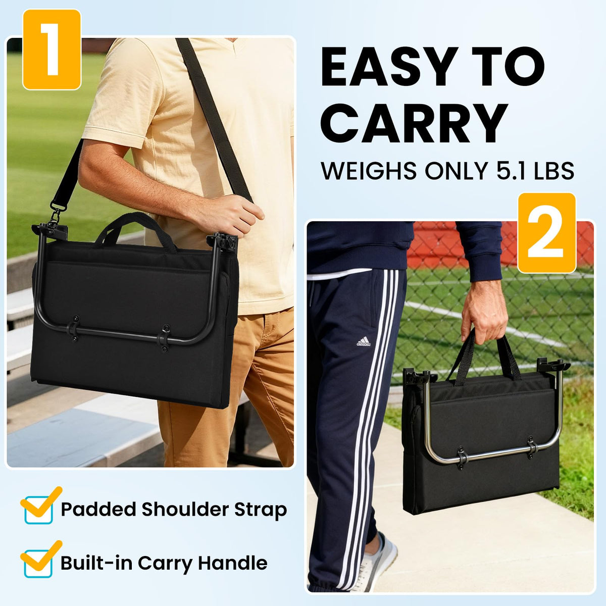 2Pcs Extra Thick Portable Stadium Seat Cushion with Zipper H9493