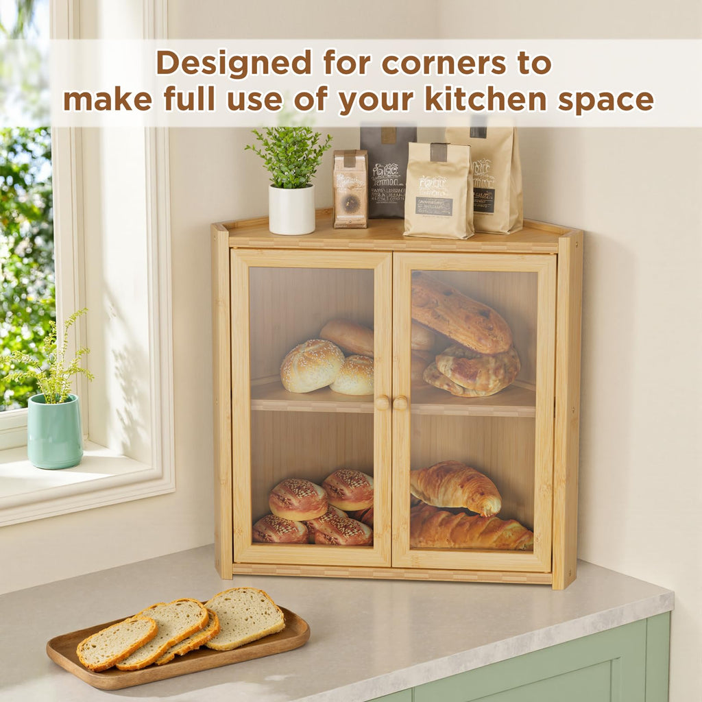 Double Layer Bamboo Bread Box with 2 Doors C38392