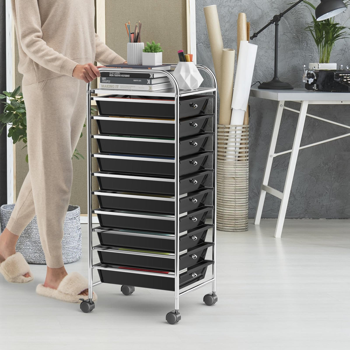 Rolling Utility Cart with 10 Drawers and Lockable Wheels H406780
