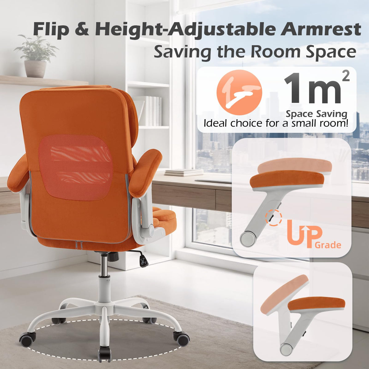 Orange Mesh and Velvet Office Chair with Arms and Wheels U938