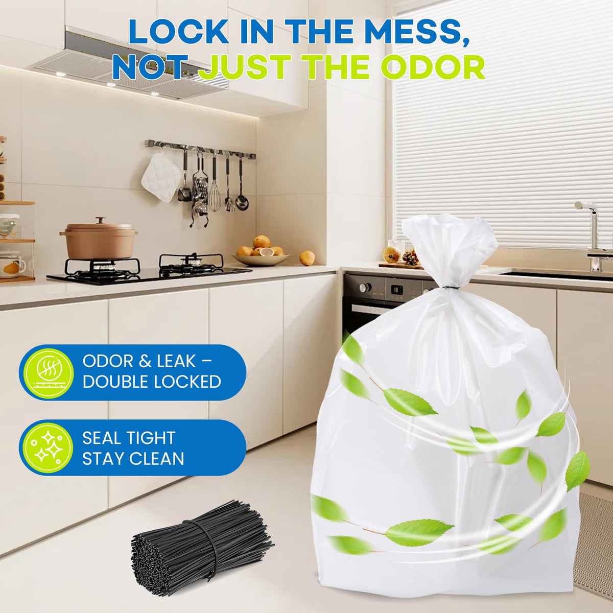 80-pack 2.6 mils White Trash Compactor Bags with Twist Ties D206926