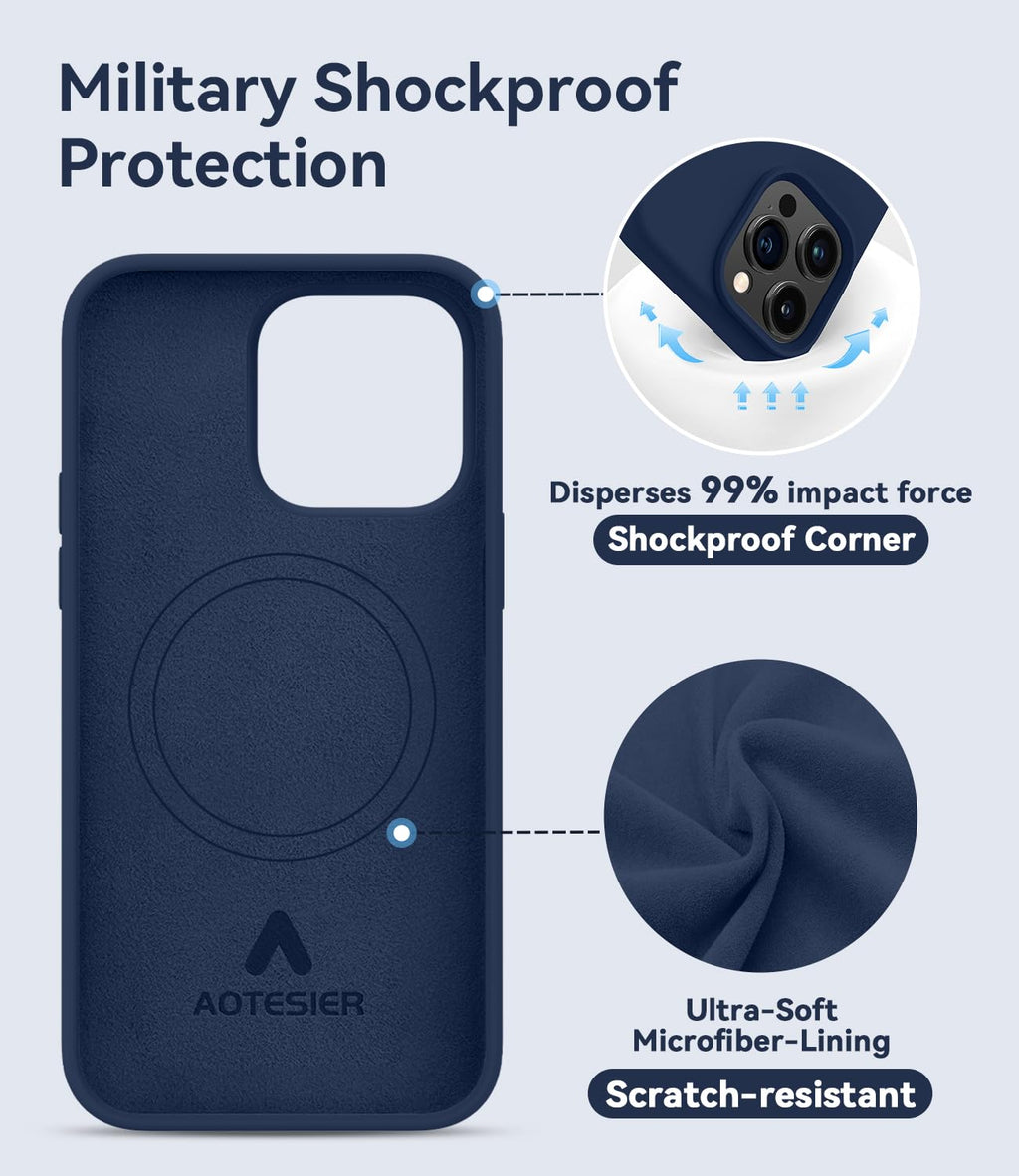 Magnetic Silicone Phone Case with Microfiber Lining, 6.7 inch, Navy Blue M26757