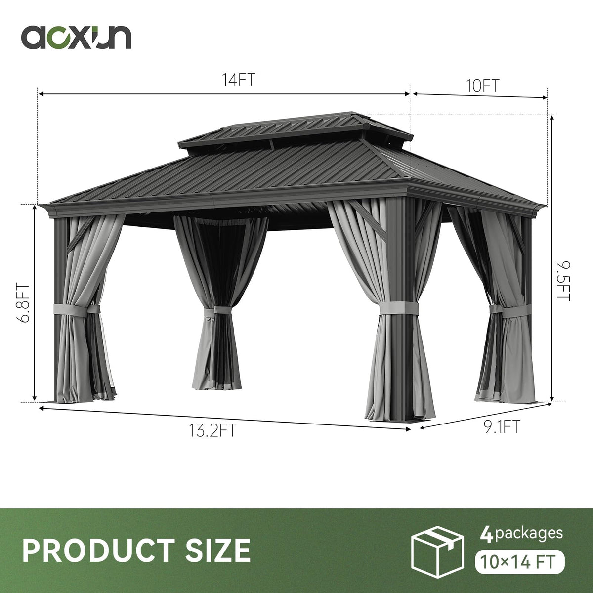 10x14 FT Hardtop Gazebo with Galvanized Steel Double Roof and Aluminum Frame B879