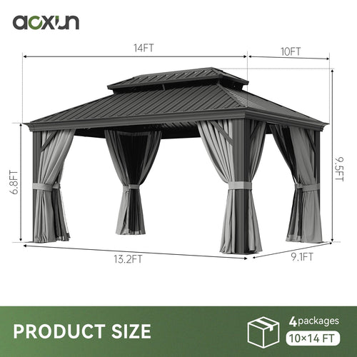 10x14 FT Hardtop Gazebo with Galvanized Steel Double Roof and Aluminum Frame B879