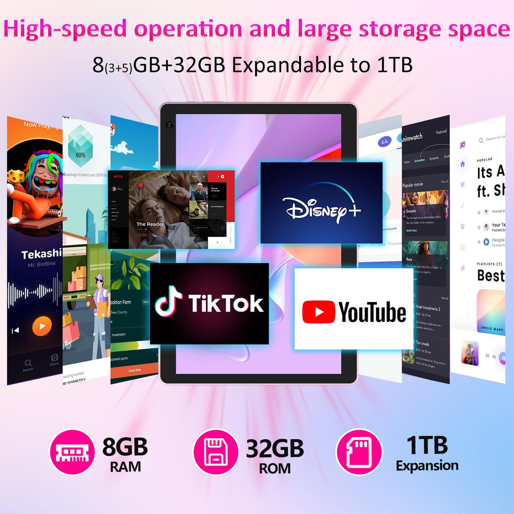 10 inch Android 15 Tablet 8GB RAM 32GB ROM Tablet PC with Keyboard Case Mouse Stylus X948825