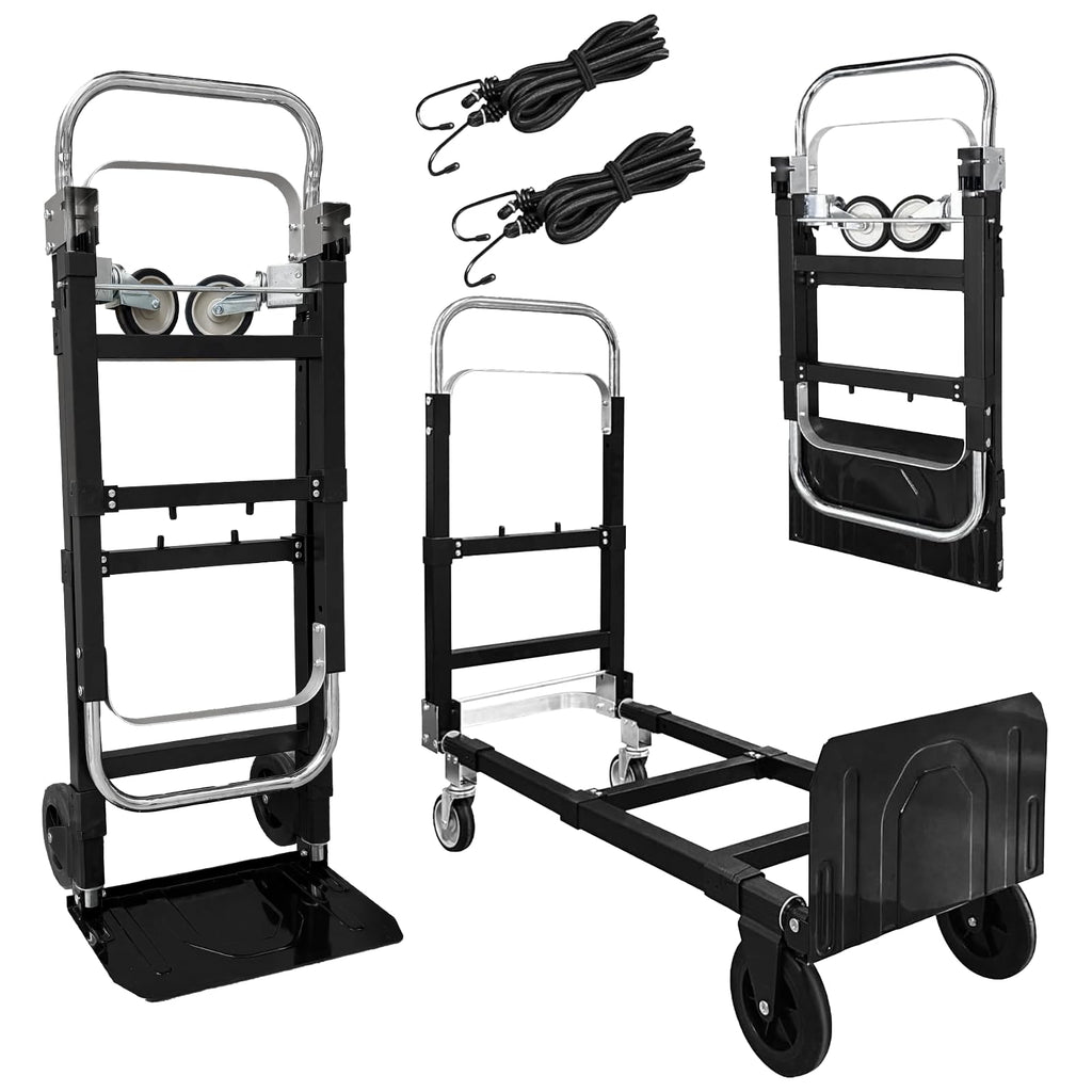 3 in 1 Folding Hand Truck, 600Lbs Capacity Collapsible Cart with Retractable Handle and 4 Rubber Wheels M5415