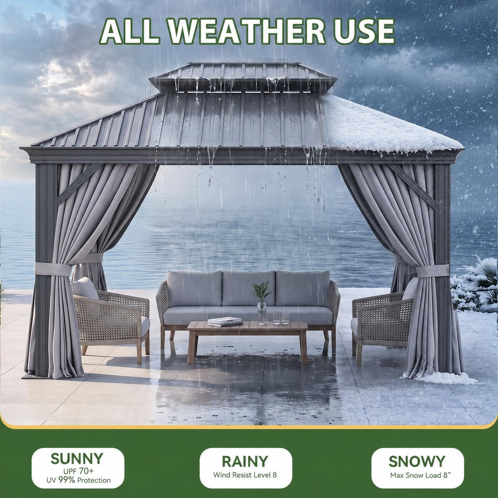 10x14 FT Hardtop Gazebo with Galvanized Steel Double Roof and Aluminum Frame B879