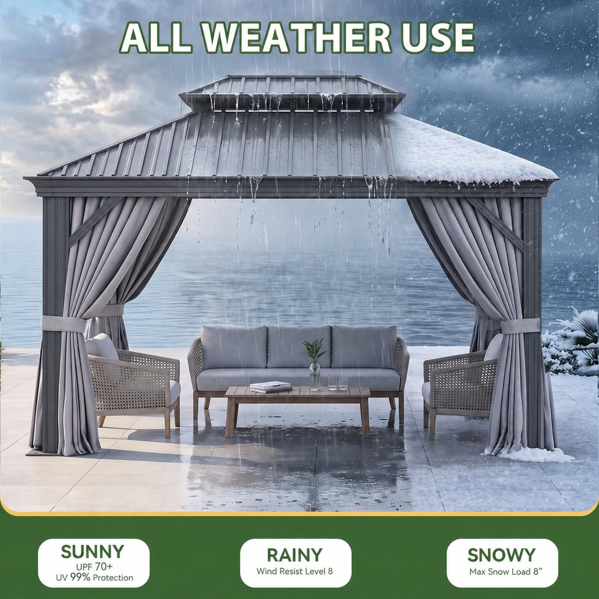 10x14 FT Hardtop Gazebo with Galvanized Steel Double Roof and Aluminum Frame B879