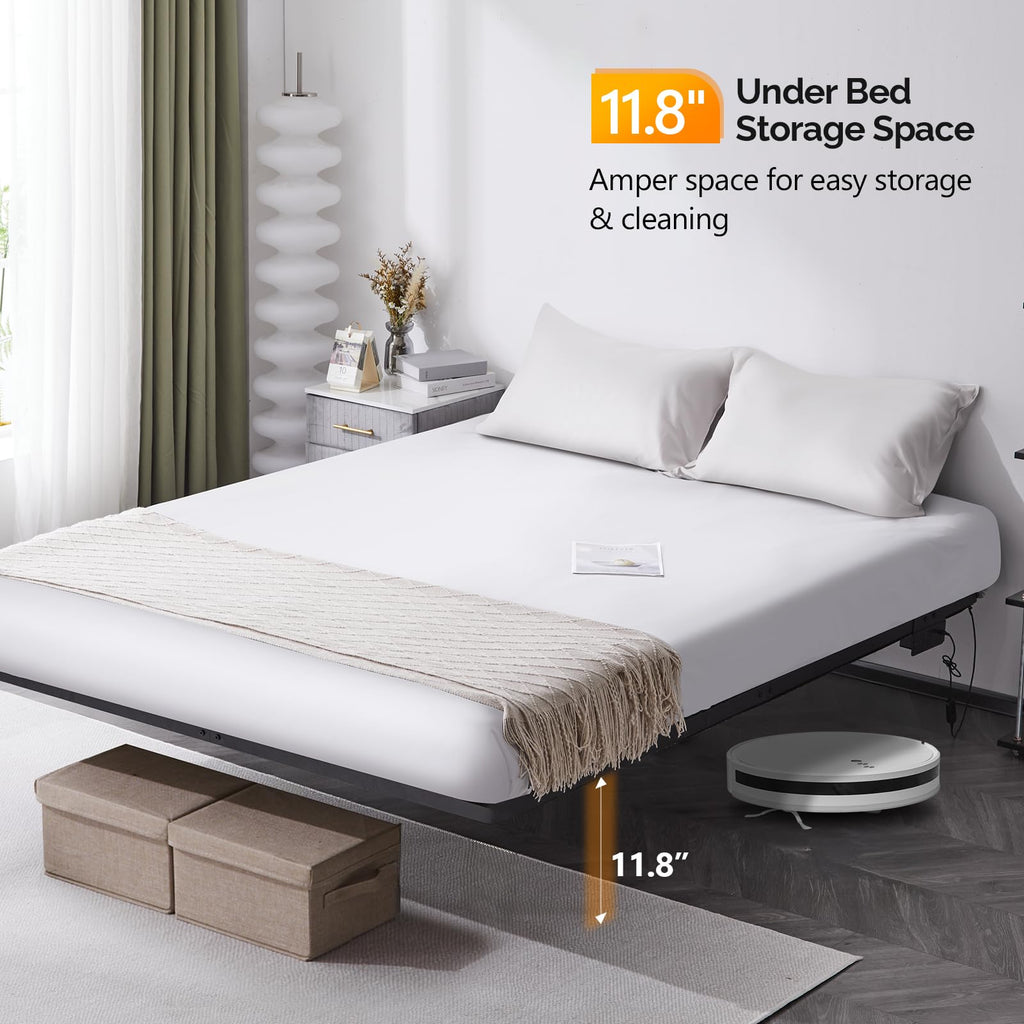 14 Inch Full Floating Bed Frame with USB Charging Station and LED Lights D234