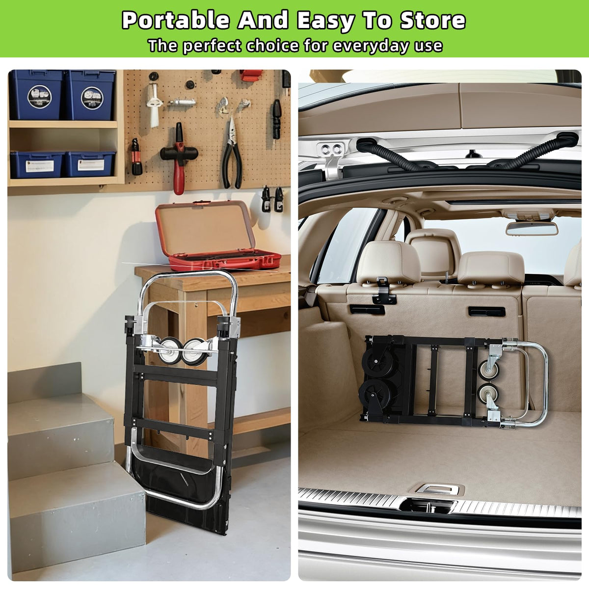 3 in 1 Folding Hand Truck, 600Lbs Capacity Collapsible Cart with Retractable Handle and 4 Rubber Wheels M5415