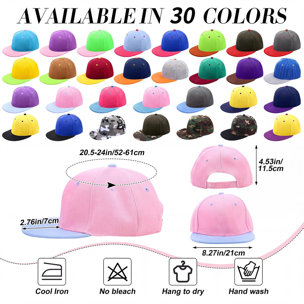 30 Pcs Flat Bill Snapback Hats Bulk Adjustable M511463