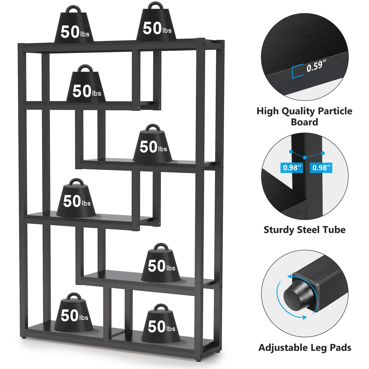 6-Shelf 69 Inch Tall Black Bookshelf U50563