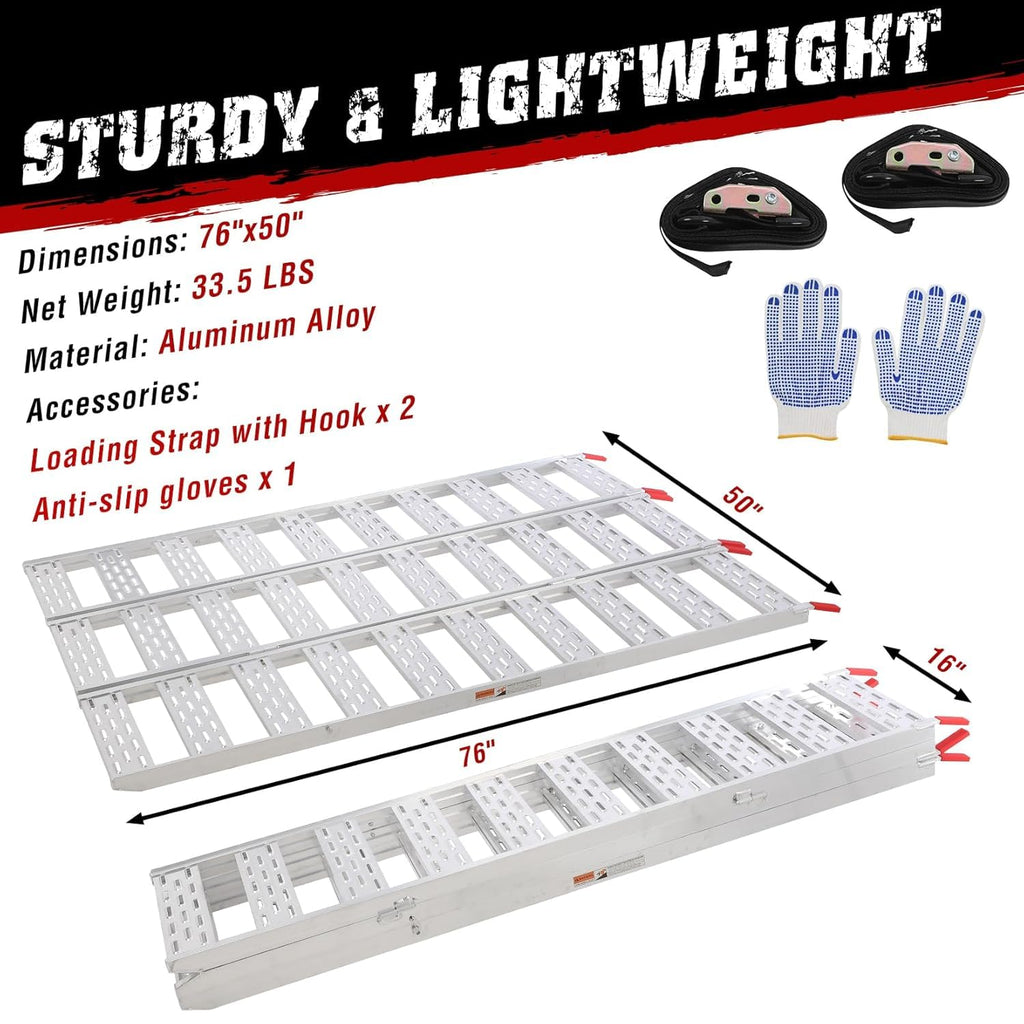 Aluminum Tri-Fold Ramp with Treads 76"x50" F716
