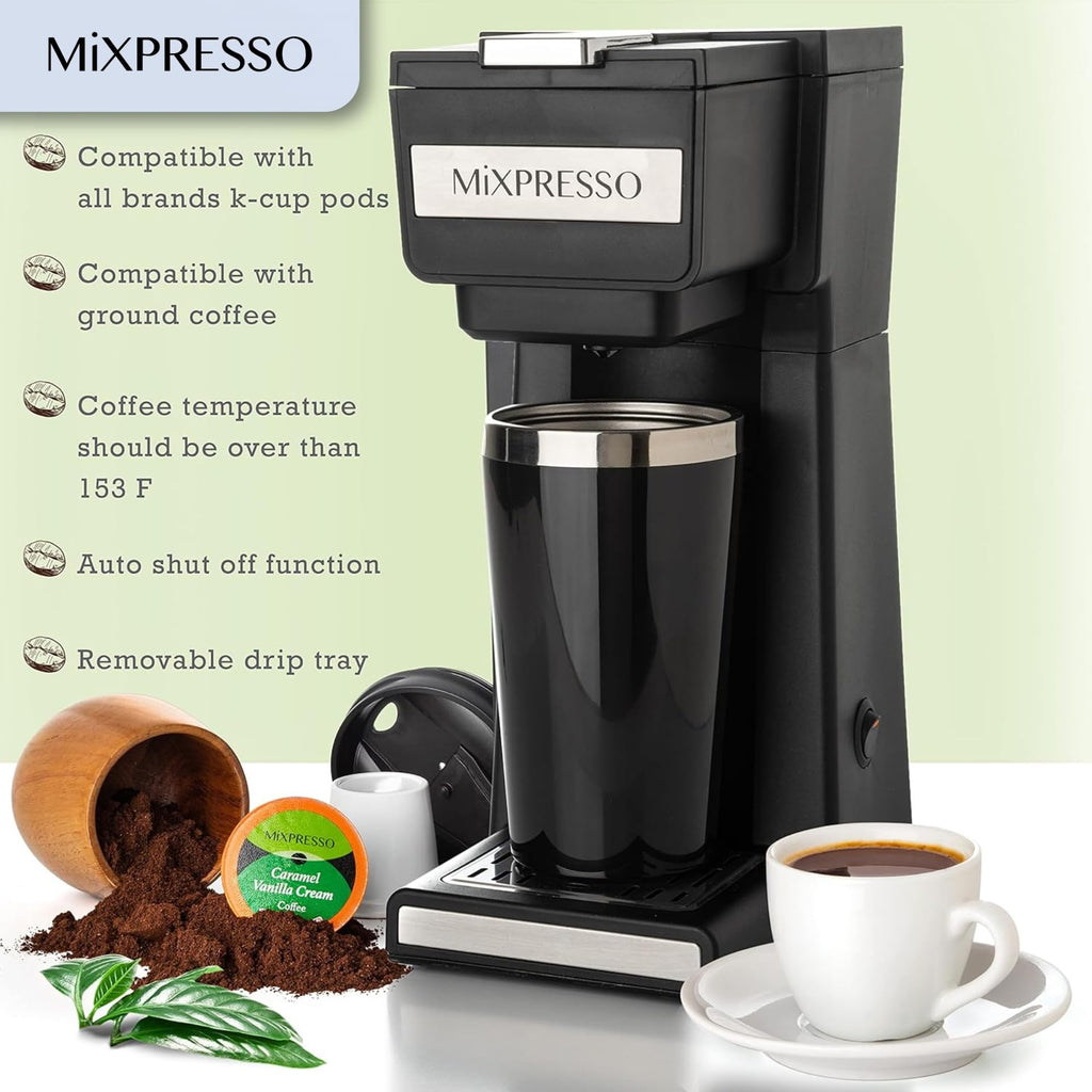 Single Serve Coffee Maker with 14oz Travel Mug & Reusable Filter B2260