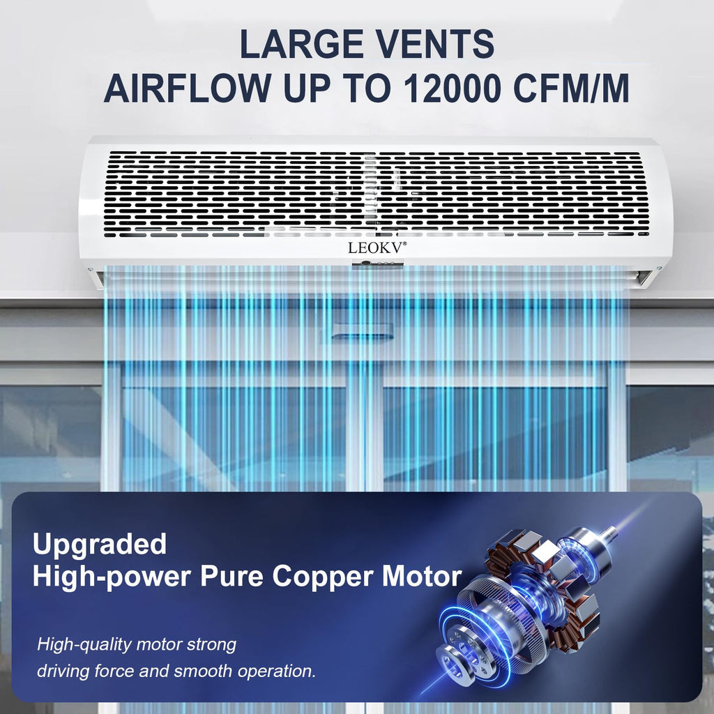 White 36 Inch 2 Speeds Remote Control Air Curtain D7649