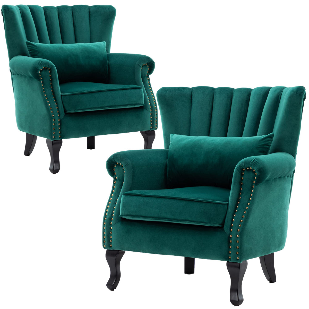 Velvet Accent Chairs Set of 2 Green Q130