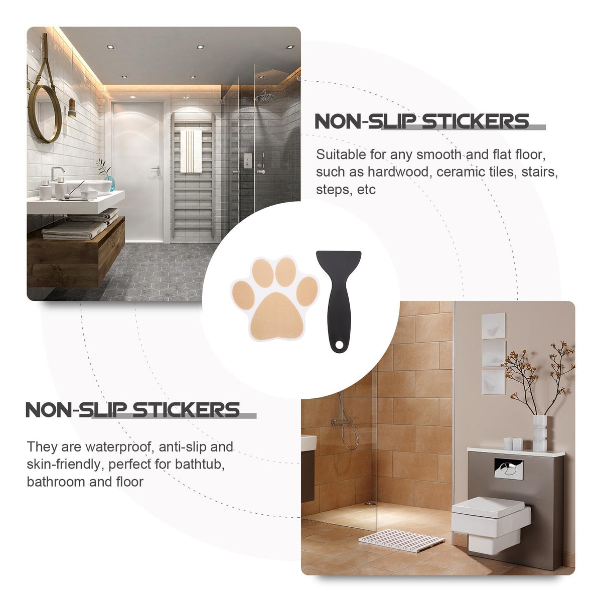 Dog Paw Non Slip Bathtub Stickers with Scraper N32426
