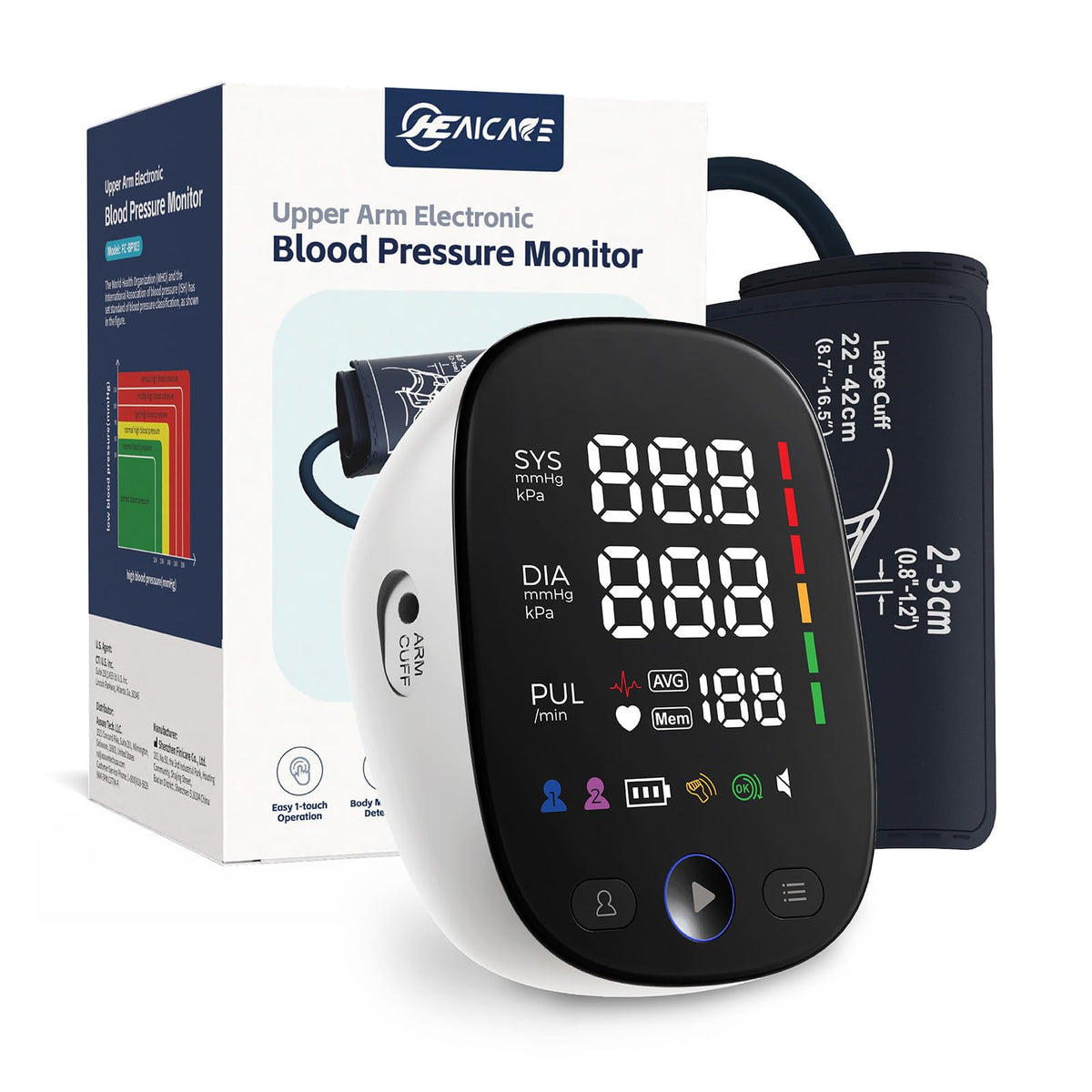 Blood Pressure Monitor with Large Color-Backlit LED Display, 240 Memory, Adjustable Wide Cuff 8.5-16.5" P284