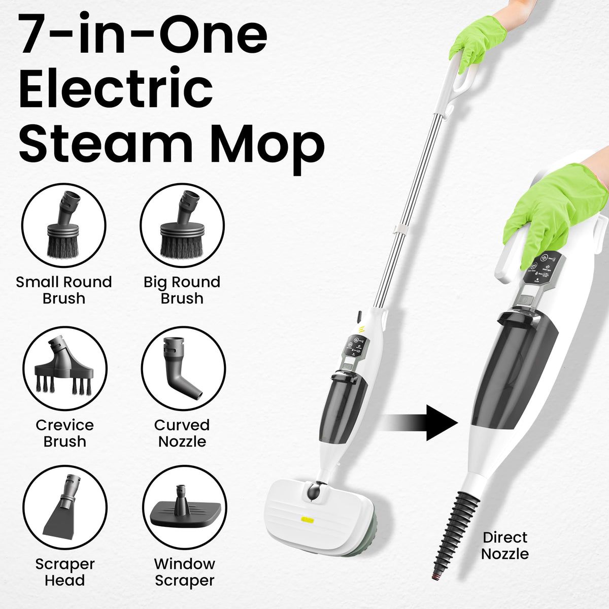 15-in-1 Electric Steam Mop with 3 Steam Modes K7453