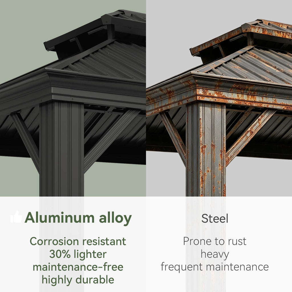 10x14 FT Hardtop Gazebo with Galvanized Steel Double Roof and Aluminum Frame B879