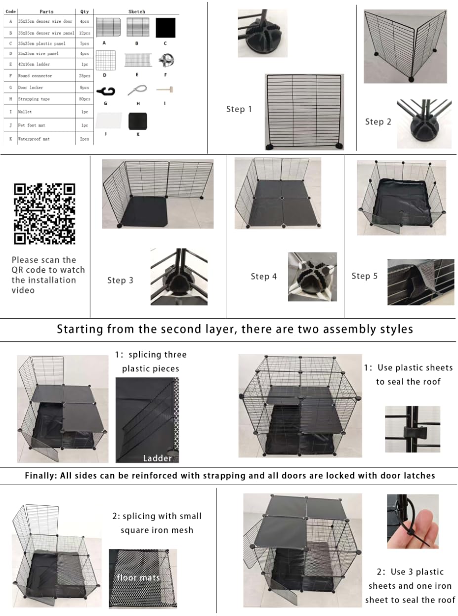 3-Tier Metal Wire Cat Cage with Hammock & Ramp L82043