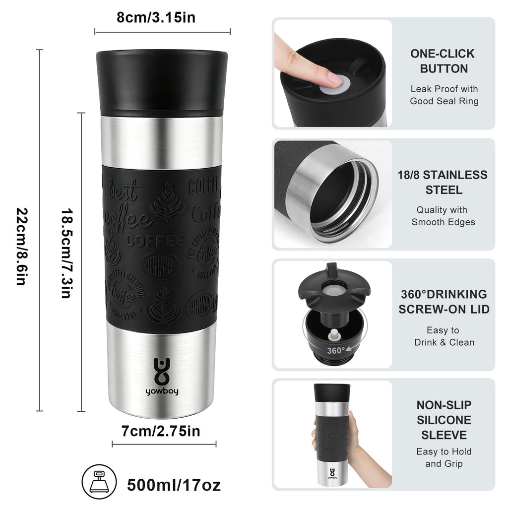 16 oz Stainless Steel Insulated Leak Proof Travel Coffee Mug H243839