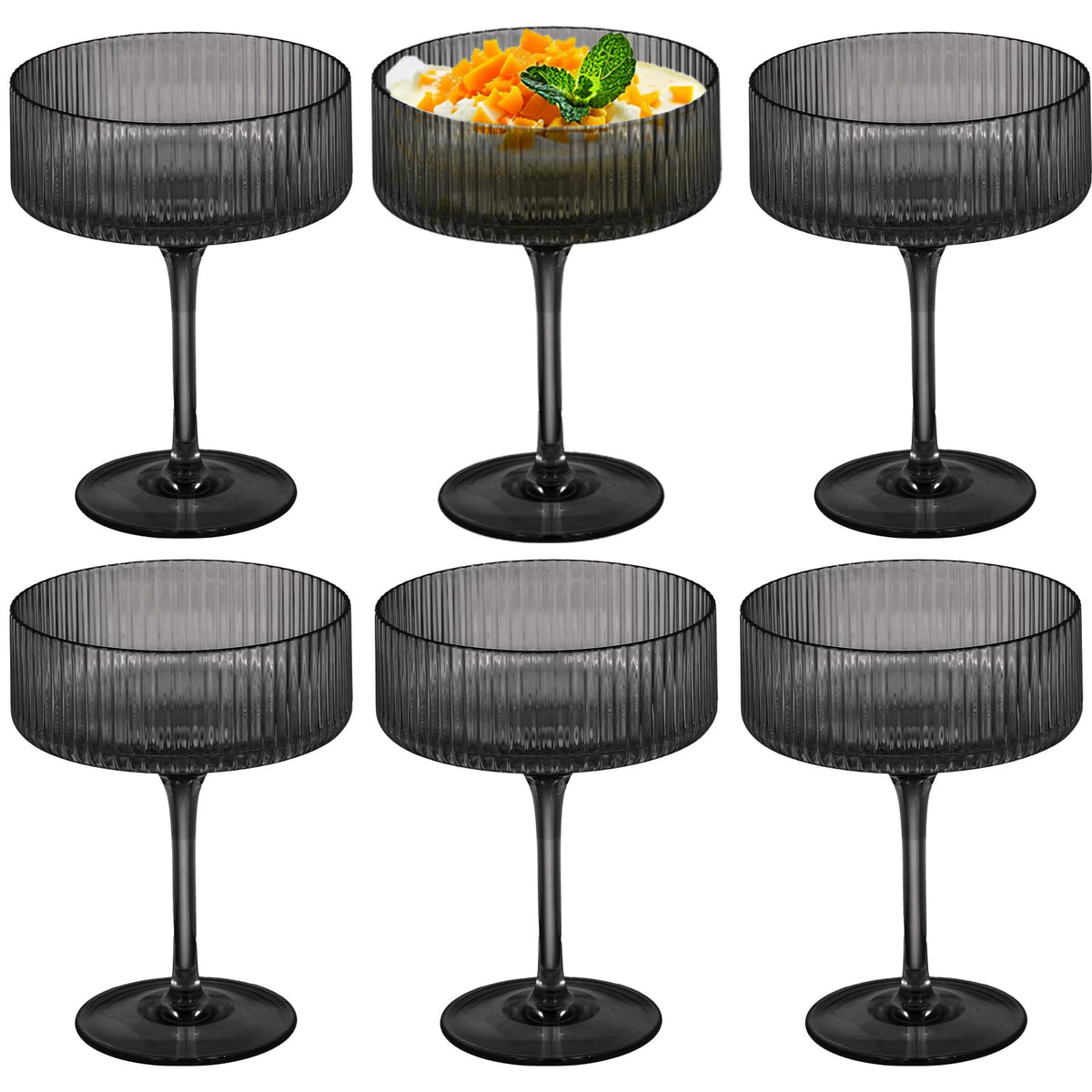 6 Pieces 10.5oz Black Ribbed Acrylic Cocktail Glasses P487797