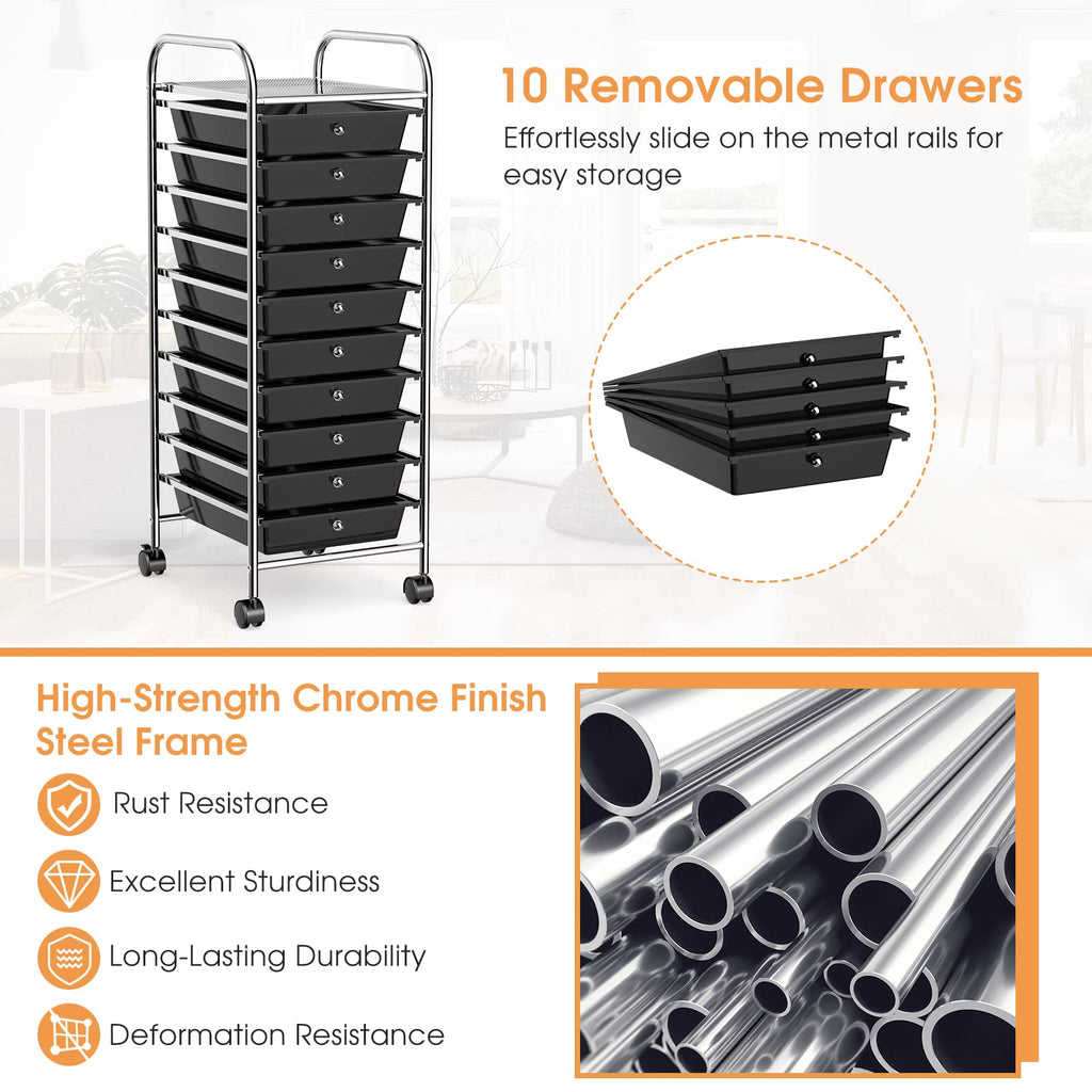 Rolling Utility Cart with 10 Drawers and Lockable Wheels H406780