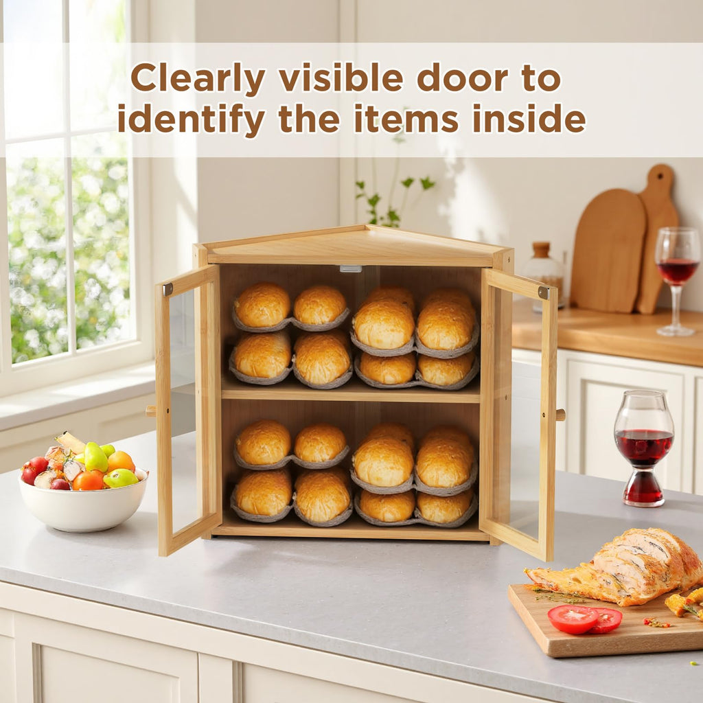 Double Layer Bamboo Bread Box with 2 Doors C38392