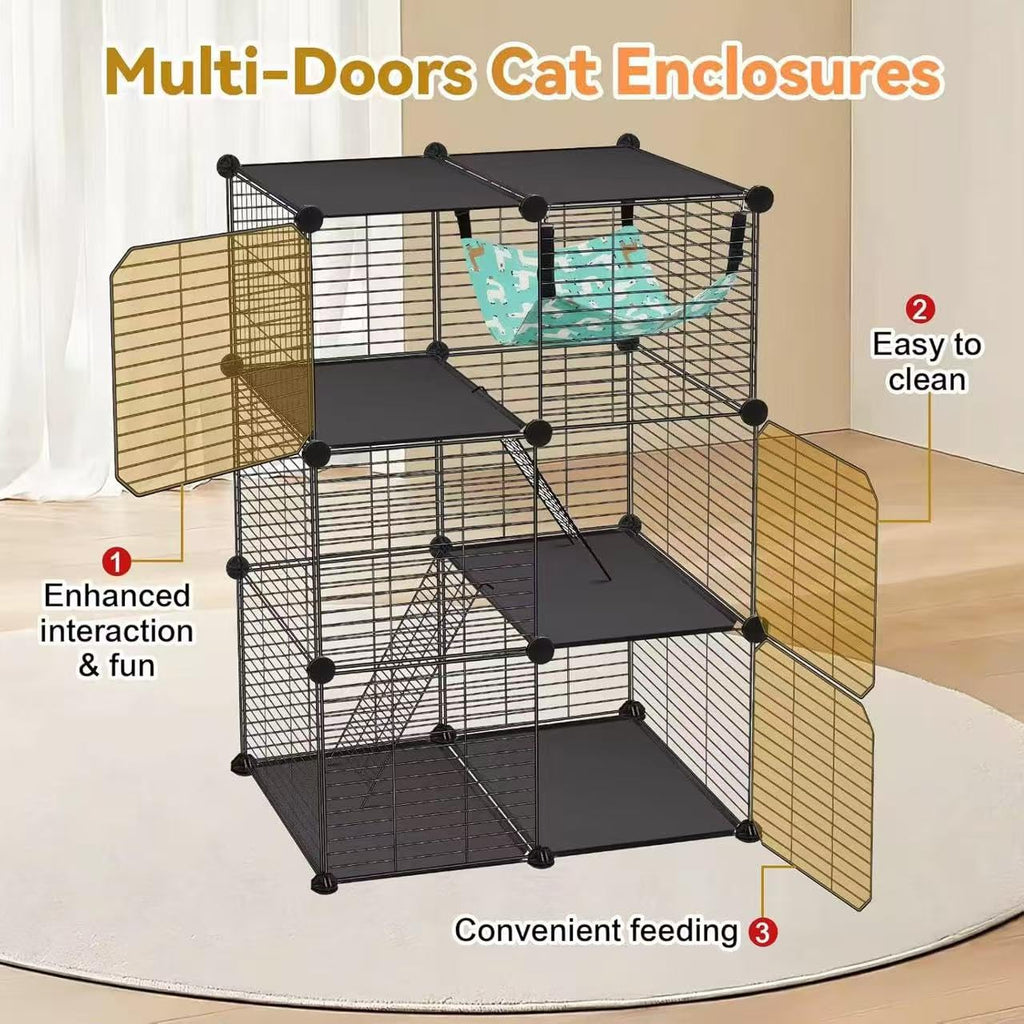 3-Tier Metal Wire Cat Cage with Hammock & Ramp L82043