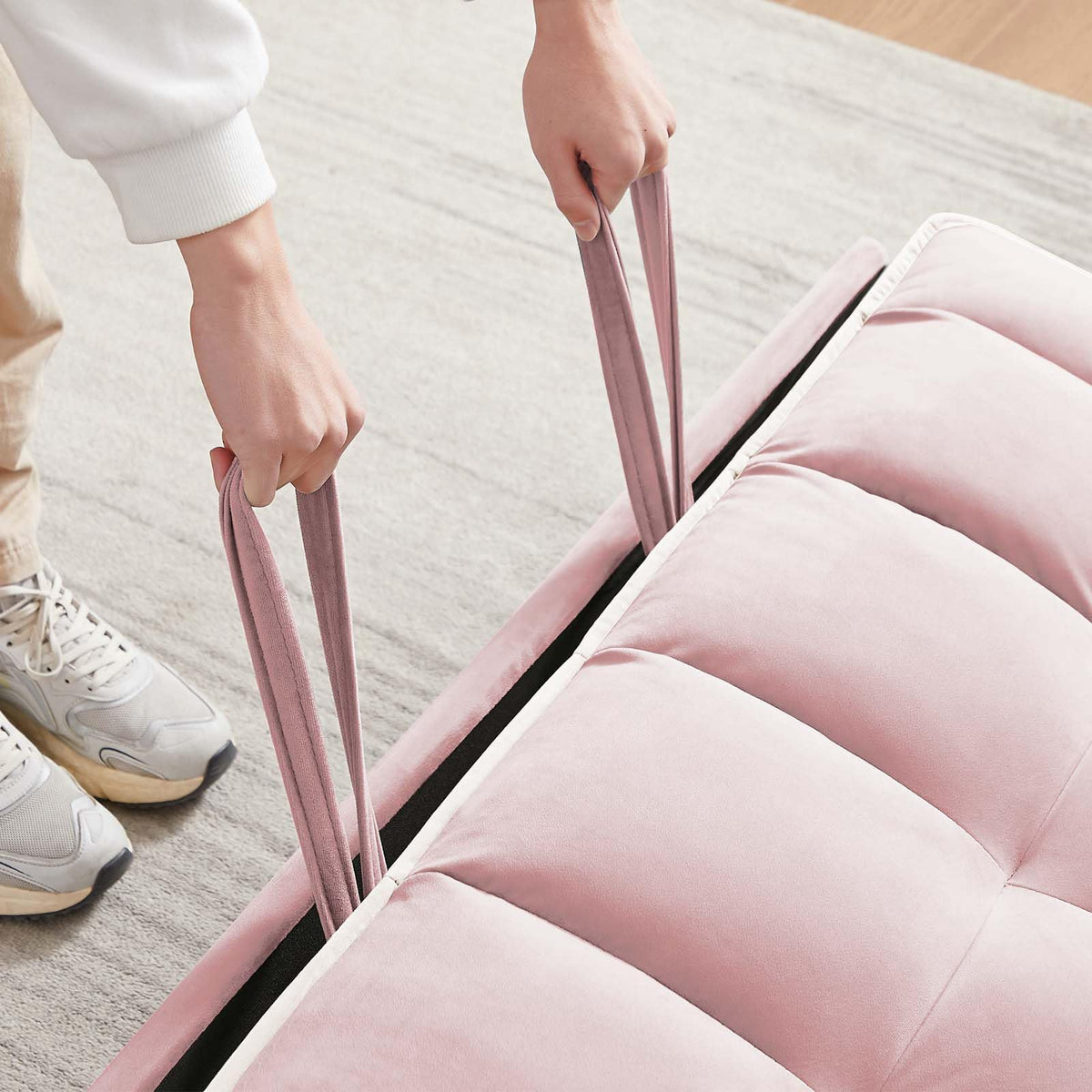 Pink Velvet Convertible Sleeper Sofa Bed X2817