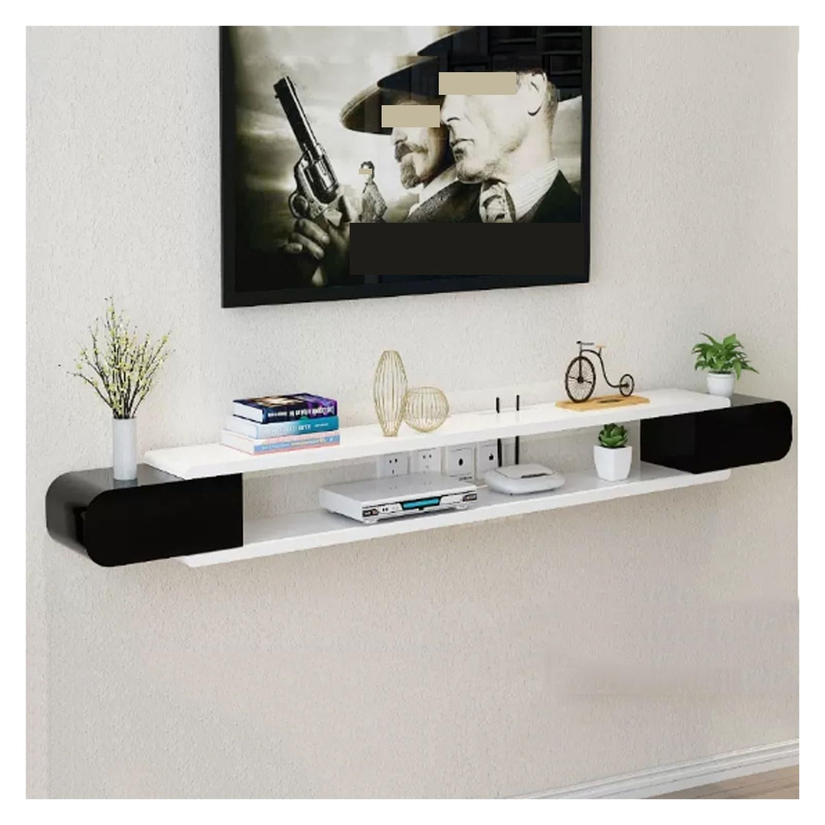 White Black Wall Mounted TV Stand with Storage Shelf T597835