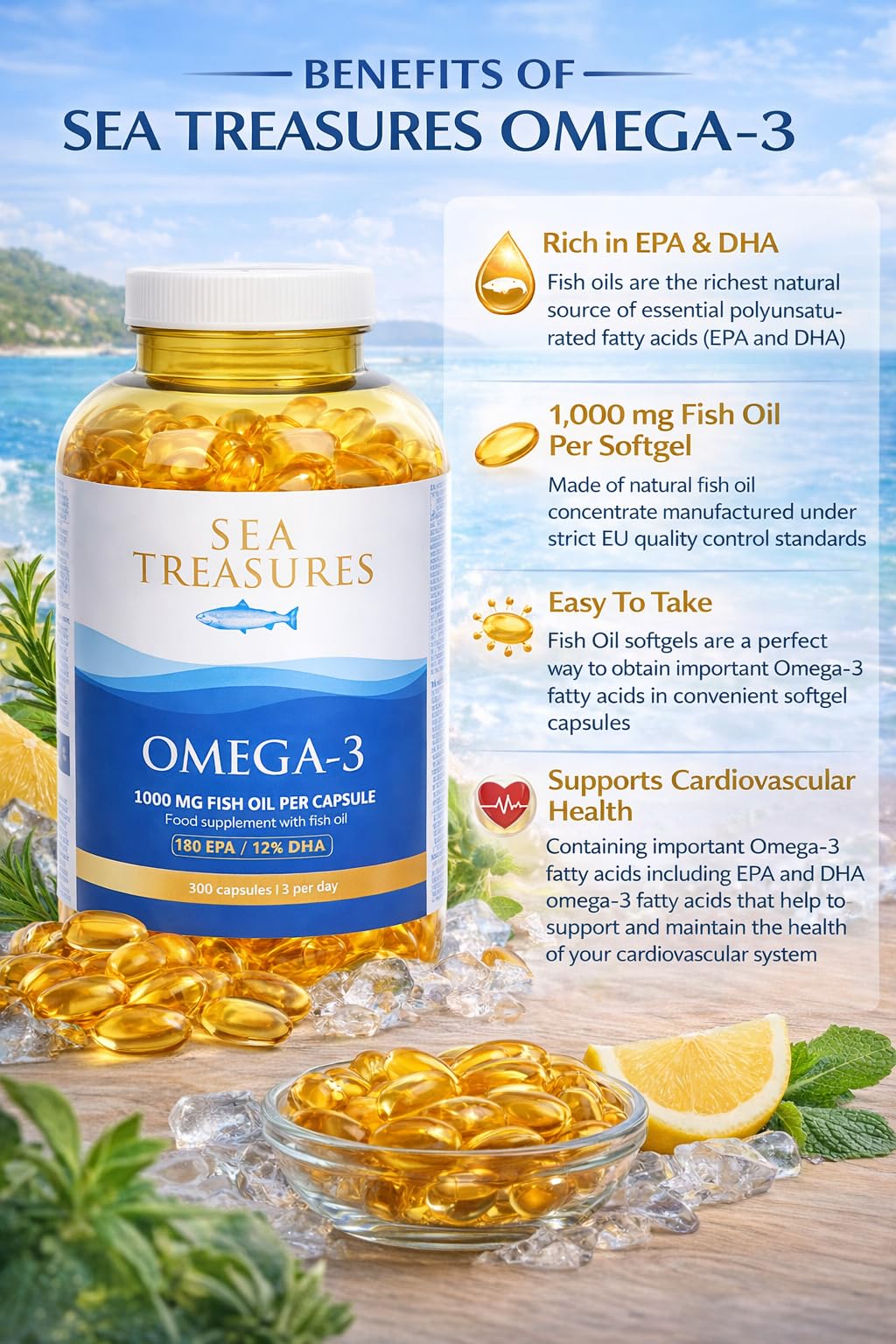 Omega 3 Fish Oil 1000 mg 300 Soft gels M75996